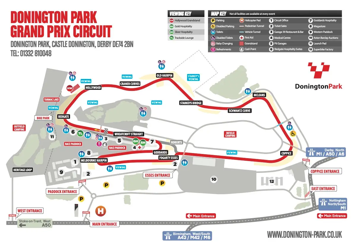 Donington Park Grand Prix circuit layout map showing the Melbourne loop