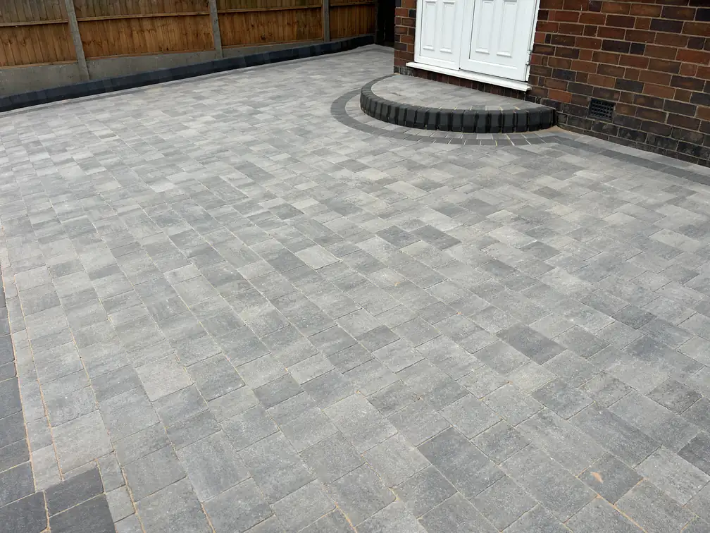 Grey Stone Block Paved Front Driveway